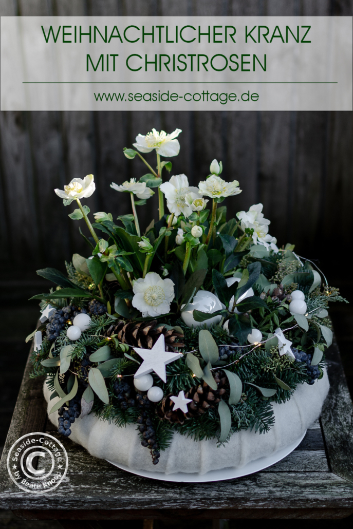 Pinterest Pin Weihnachtlicher Kranz mit Christrosen