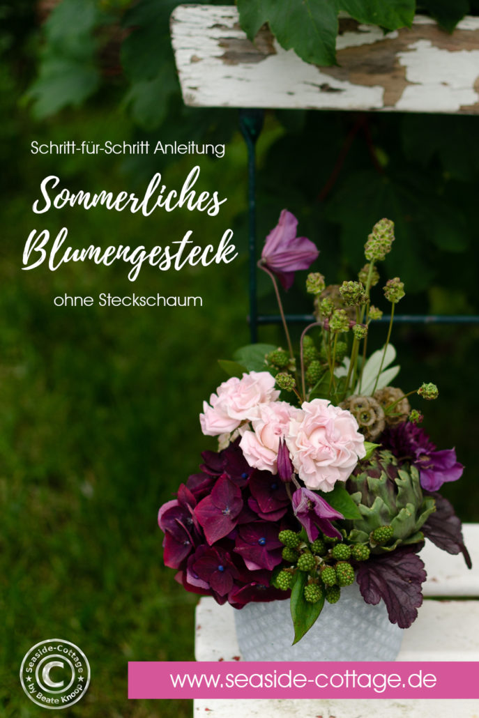 Pinterest Pin sommerliches Blumengestecl ohne Steckschaum