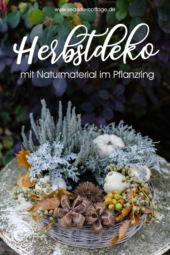Pinterest Pin für einen herbstlich dekorierten Pflanzring