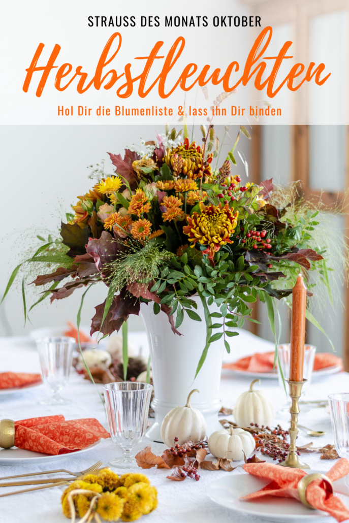Pinterest Pin Orange Chrysanthemen im Strauß des Monats Oktober