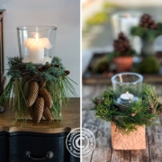 natürliche Winterdeko mit Kerzen und Windlichtern